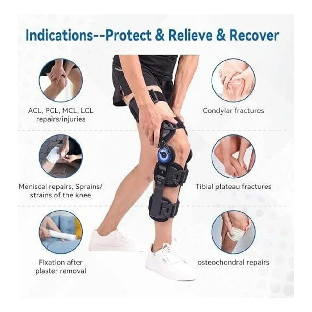 Orthomen ROM Hinged Knee Brace Adjustable Post Op Recovery ACL PCL MCL LCL